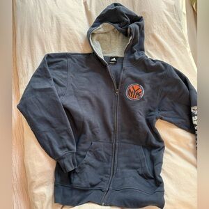 Adidas Dark Blue Hoodie with Orange Emblem